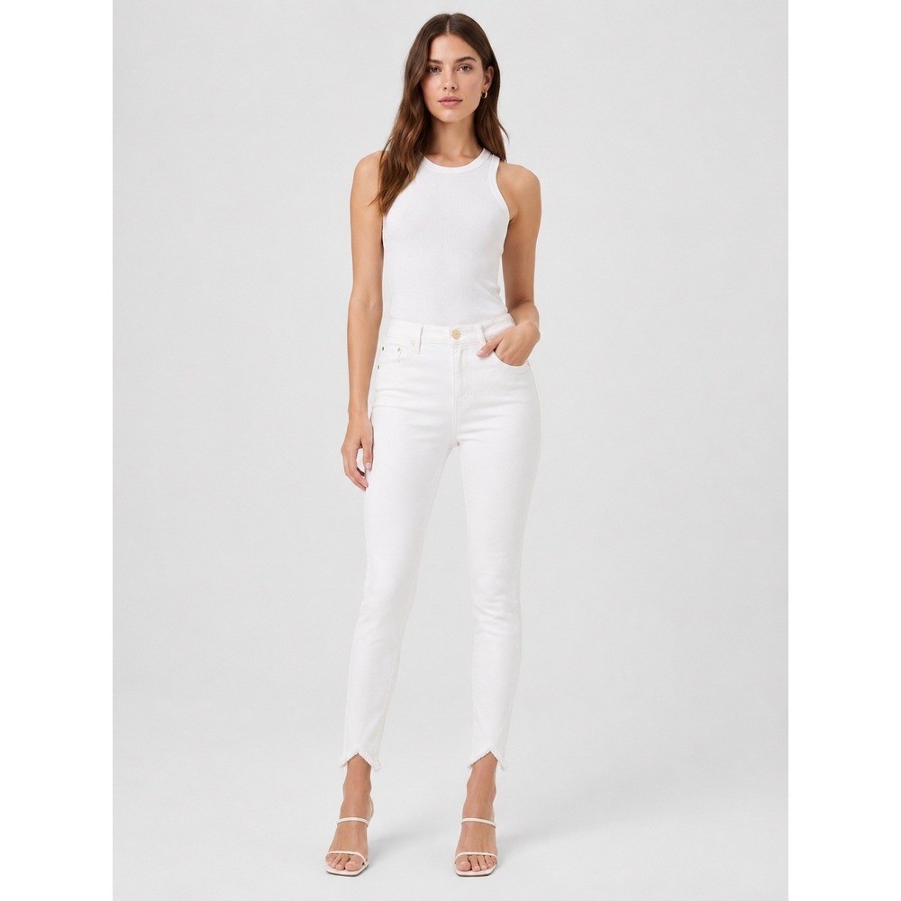 FRAME Le High Skinny Jeans White Raw Hem Step Hem Ankle Size 26 27 Inseam
